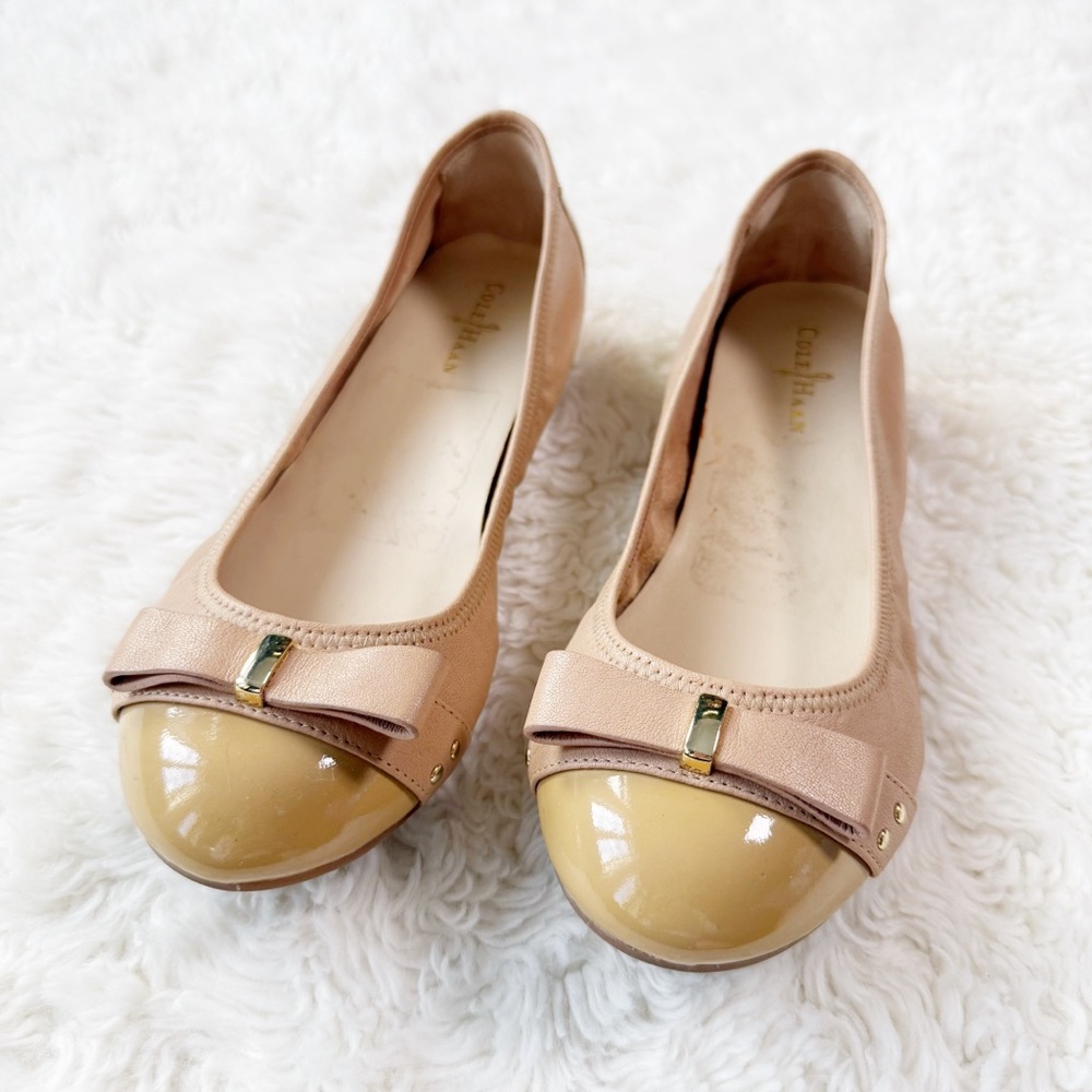 Cole Haan Woman US5 Tan Leather Bow Ballet Slip-On Comfort Shoes Classic Preppy